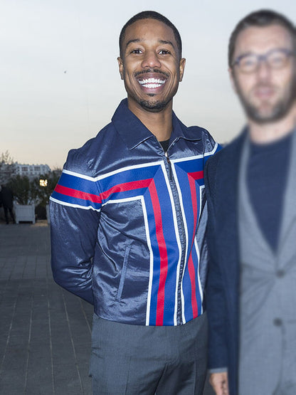 Michael B. Jordan Paris Fashion Show Blue Satin Jacket