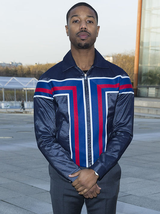 Michael B. Jordan Paris Fashion Show Blue Satin Jacket