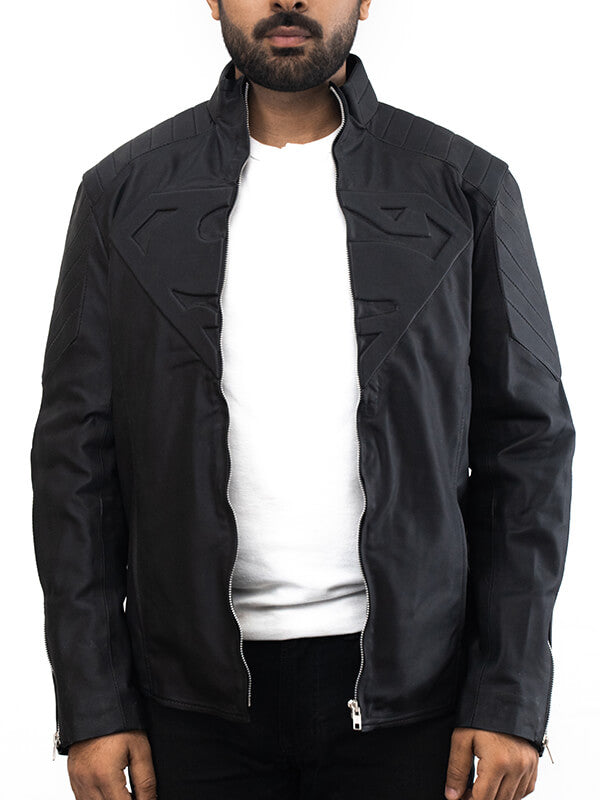Mens Black Superman Quilted Leather Jacket