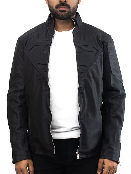 Mens Black Superman Quilted Leather Jacket