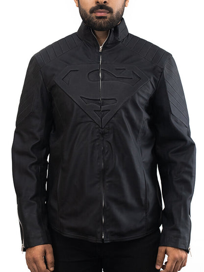 Mens Black Superman Quilted Leather Jacket