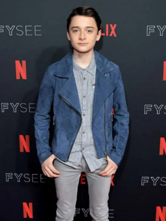 Stranger Things Noah Schnapp Blue Suede Leather Jacket