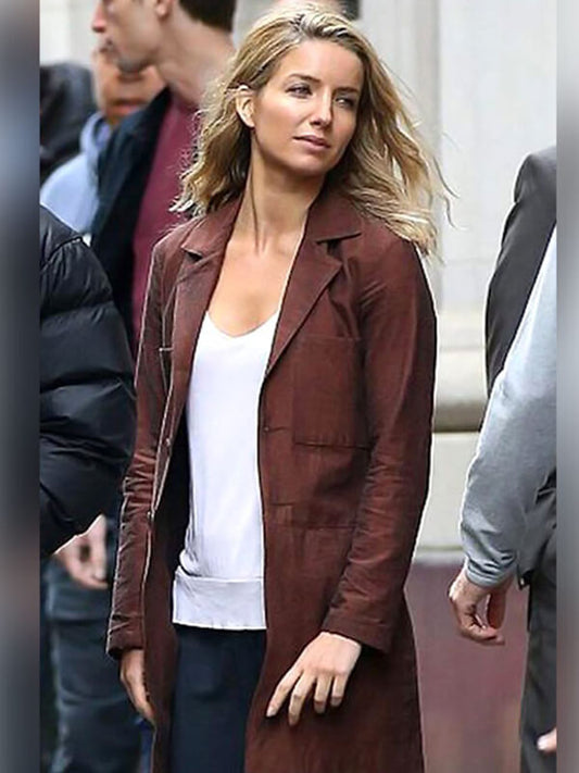 The Mummy Annabelle Wallis Maroon Leather Long Coat