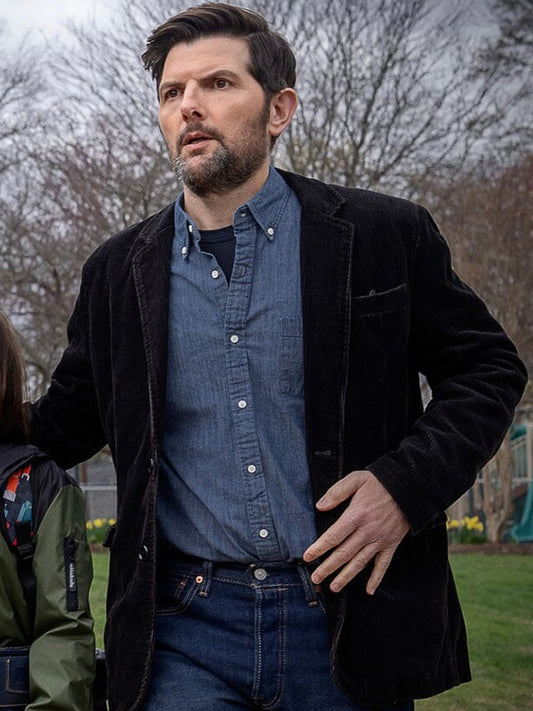 Adam Scott The Whisper Man 2026 Black Corduroy Blazer