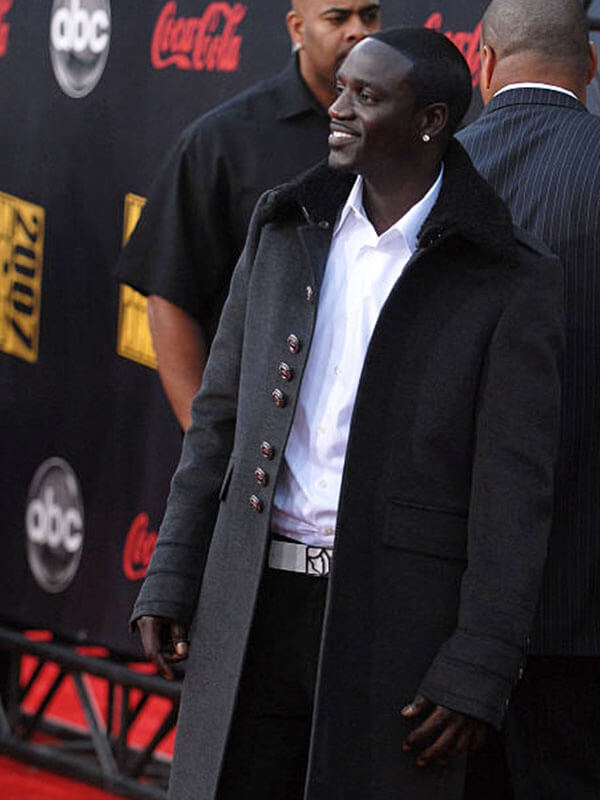 Akon American Music Awards 2007 Grey Wool Trench Coat