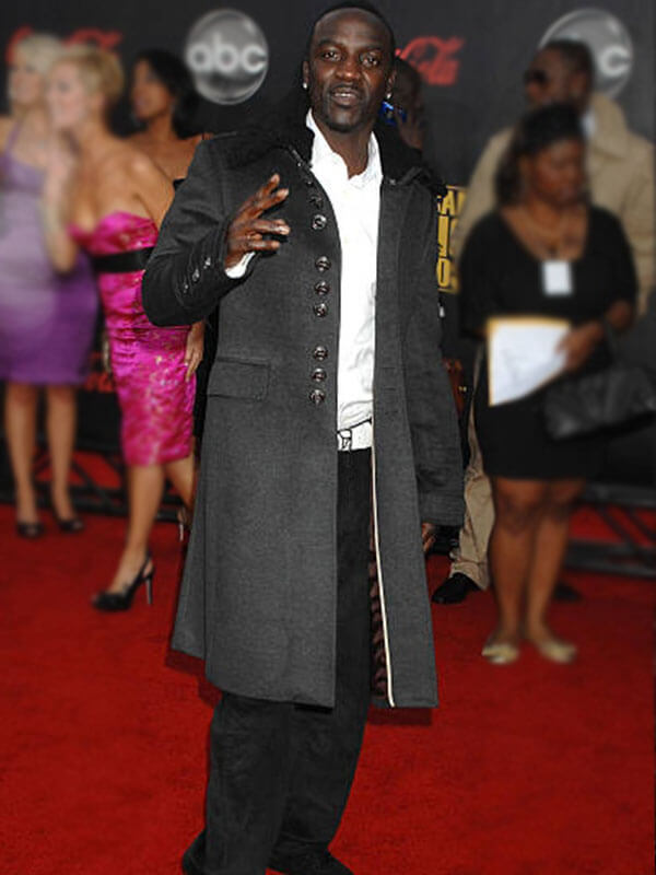Akon American Music Awards 2007 Grey Wool Trench Coat