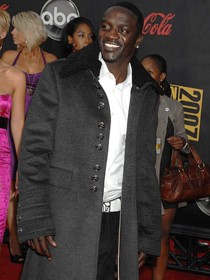 Akon American Music Awards 2007 Grey Wool Trench Coat
