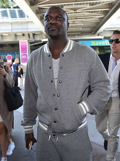 Akon Cannes France Grey Bomber Jacket