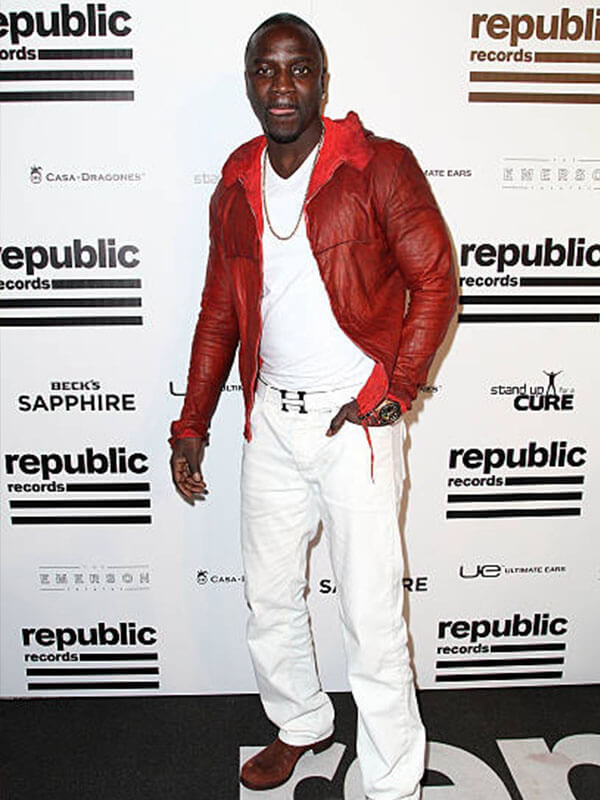 Akon Post Grammy Party 2013 Red Leather Jacket