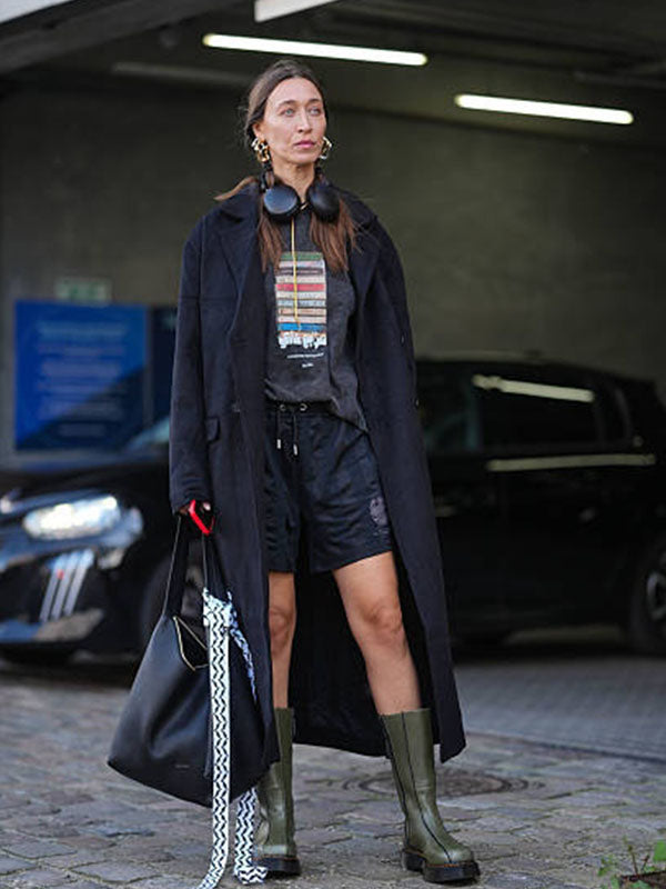 Alana Hadid Street Style Black Cotton Coat