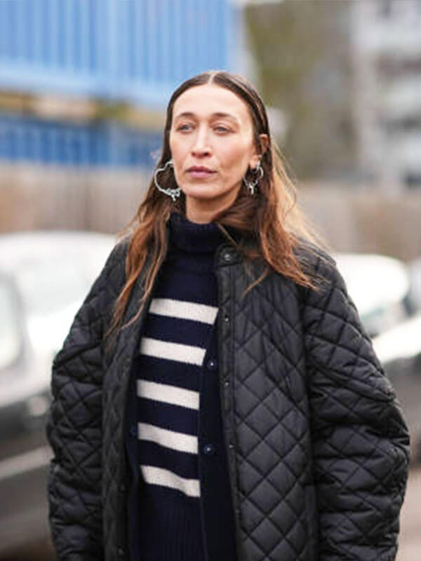 Alana Hadid Street Style Black Puffer Coat