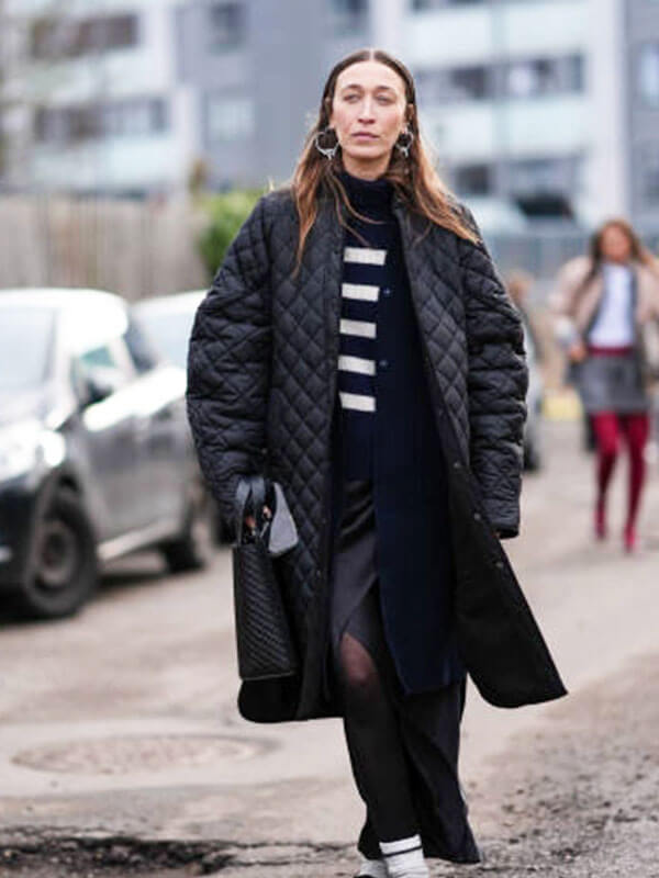Alana Hadid Street Style Black Puffer Coat
