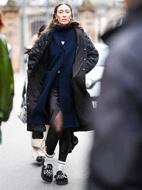 Alana Hadid Street Style Black Puffer Coat