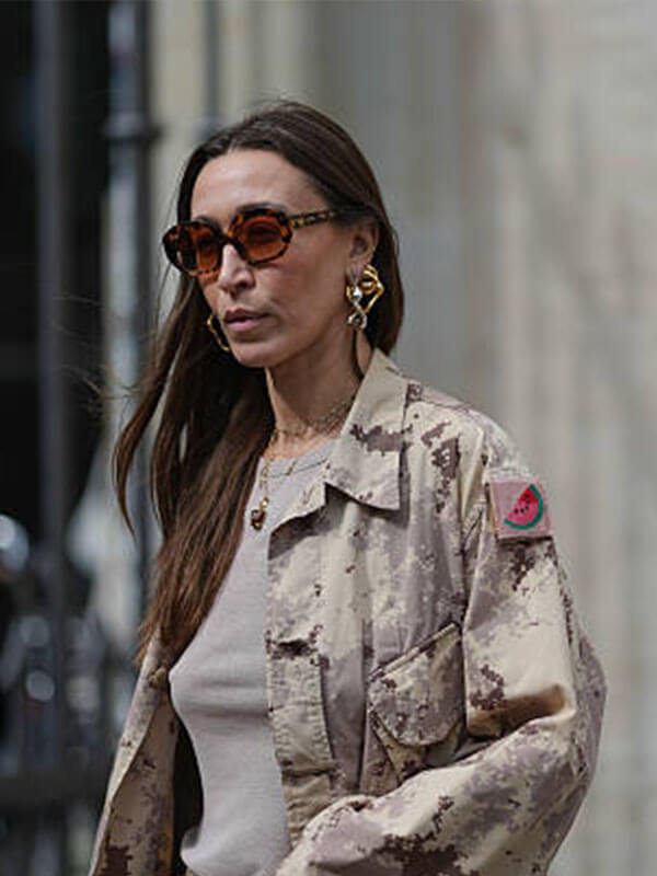 Alana Hadid Street Style Green Camo Jacket