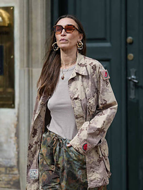 Alana Hadid Street Style Green Camo Jacket