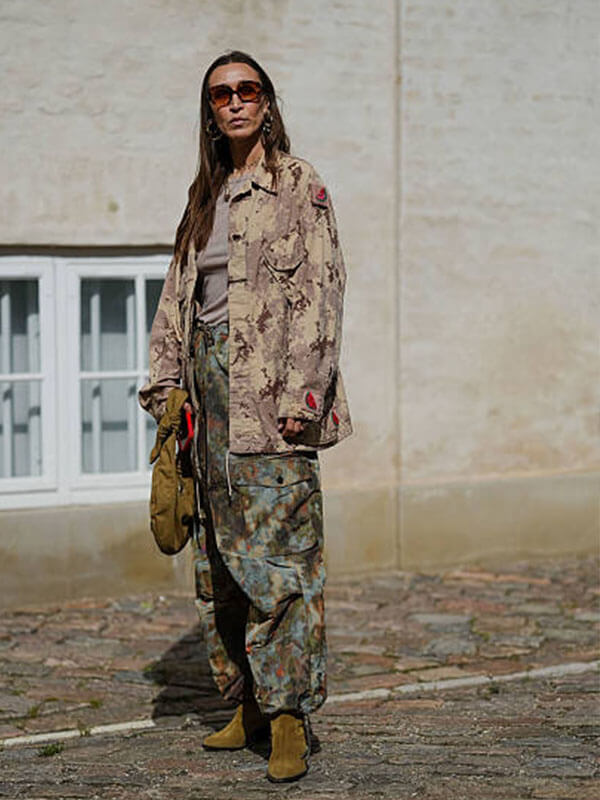 Alana Hadid Street Style Green Camo Jacket