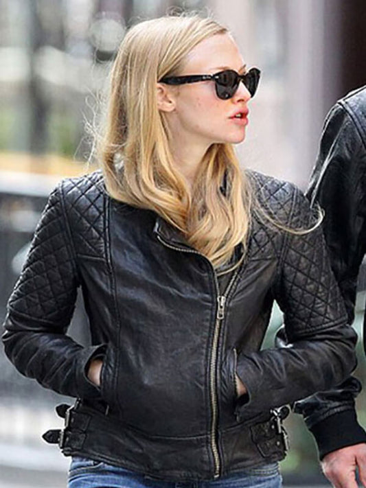 Amanda Seyfried Black Quilted Leather Jacket