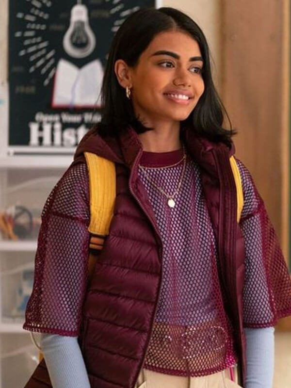 Aneesa Never Have I Ever Season 02 Maroon Puffer Vest