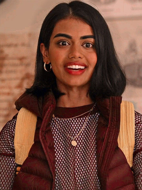 Aneesa Never Have I Ever Season 02 Maroon Puffer Vest