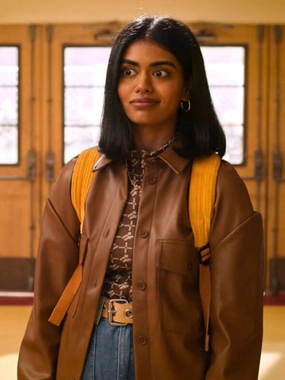 Aneesa Never Have I Ever Season 03 Brown Leather Jacket