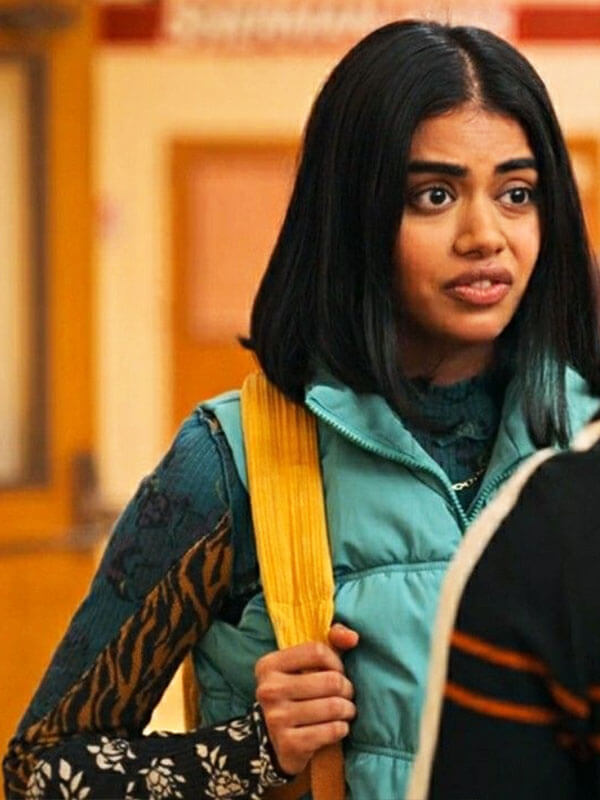 Aneesa Never Have I Ever Season 3 Cyan Puffer Vest