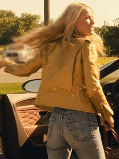 Angela Landman 2025 Yellow Leather Biker Jacket