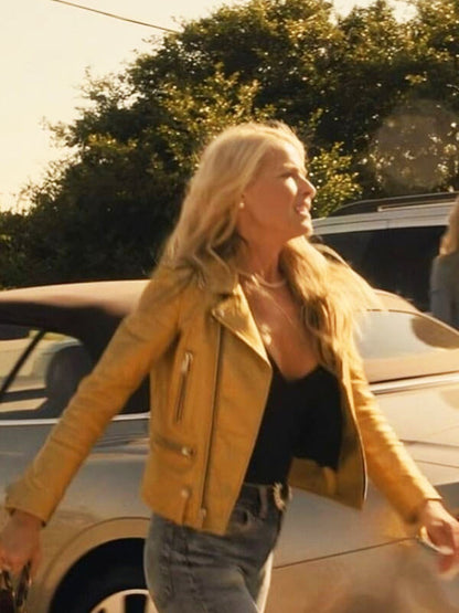Angela Landman 2025 Yellow Leather Biker Jacket