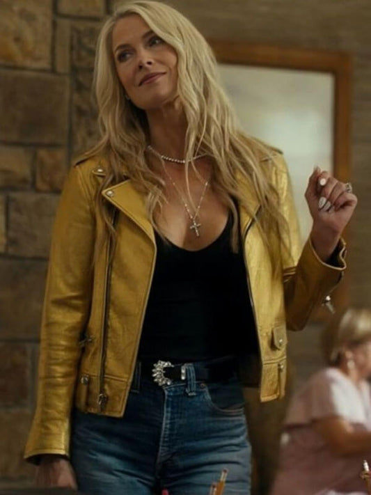 Angela Landman 2025 Yellow Leather Biker Jacket