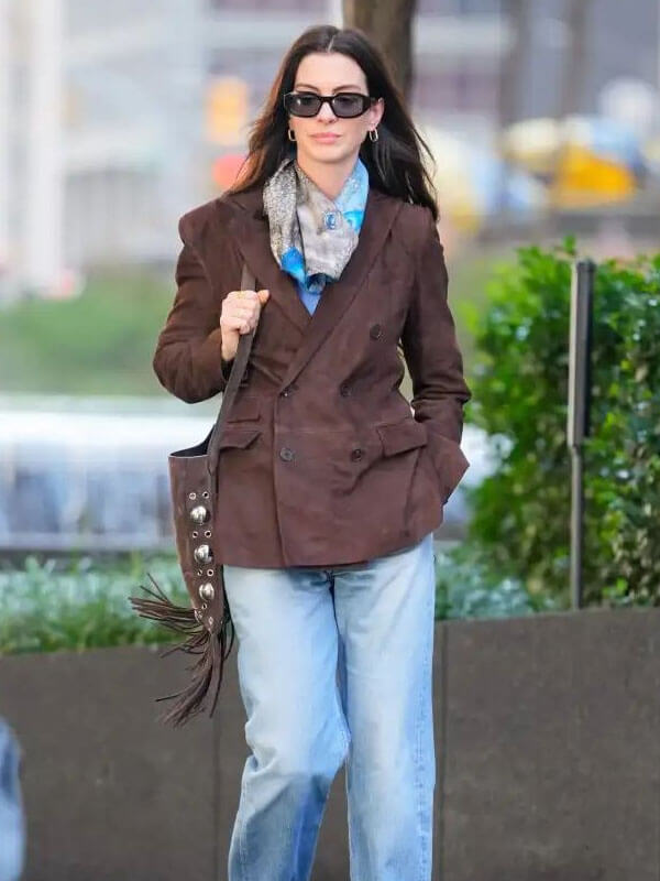 Anne Hathaway Devil Wears Prada 02 Brown Suede Jacket