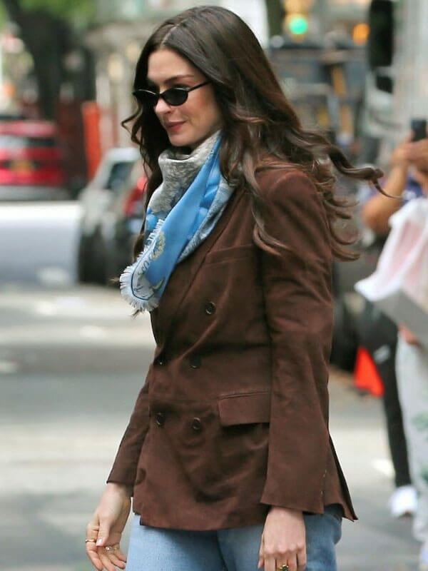Anne Hathaway Devil Wears Prada 02 Brown Suede Jacket