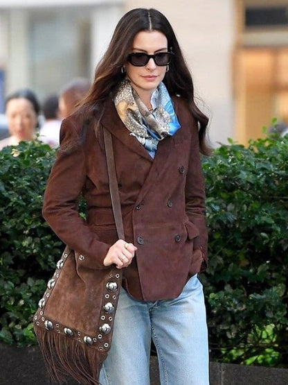 Anne Hathaway Devil Wears Prada 02 Brown Suede Jacket