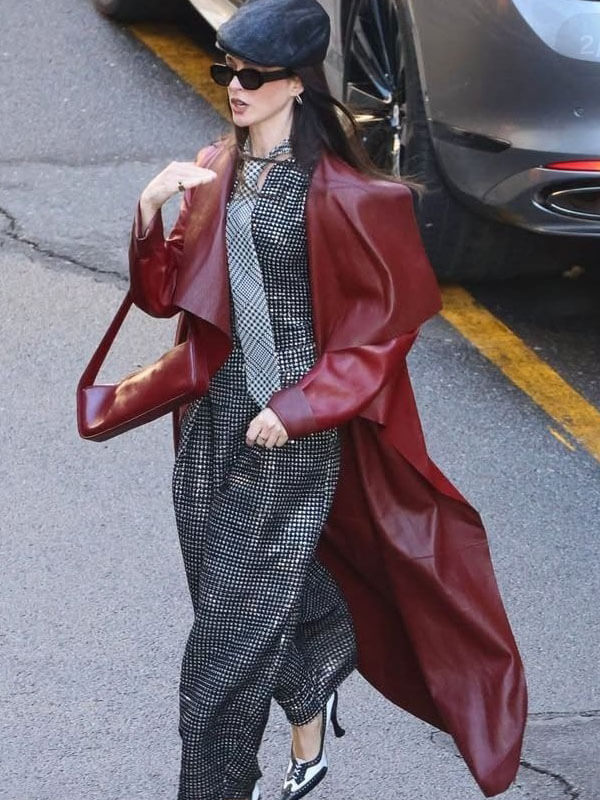 Anne Hathaway Devil Wears Prada 2 Red Leather Coat