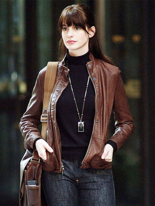 Anne Hathaway Devil Wears Prada 2006 Brown Leather Jacket