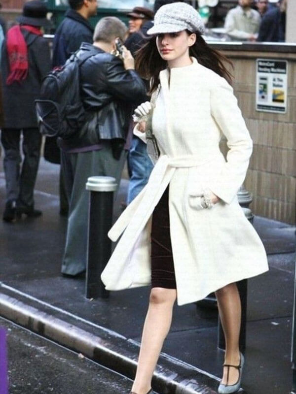Anne Hathaway The Devi Wears Prada 2006 White Wool Coat