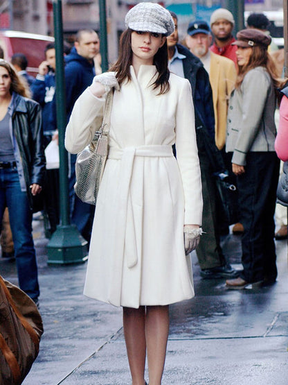 Anne Hathaway The Devi Wears Prada 2006 White Wool Coat