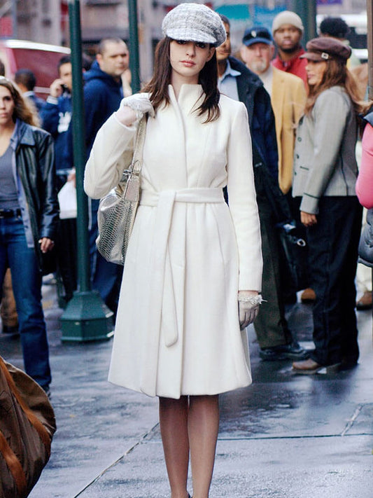 Anne Hathaway The Devi Wears Prada 2006 White Wool Coat