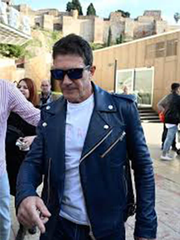 Antonio Banderas Blue Leather Jacket