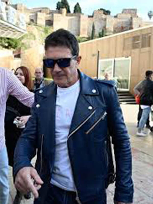 Antonio Banderas Blue Leather Jacket