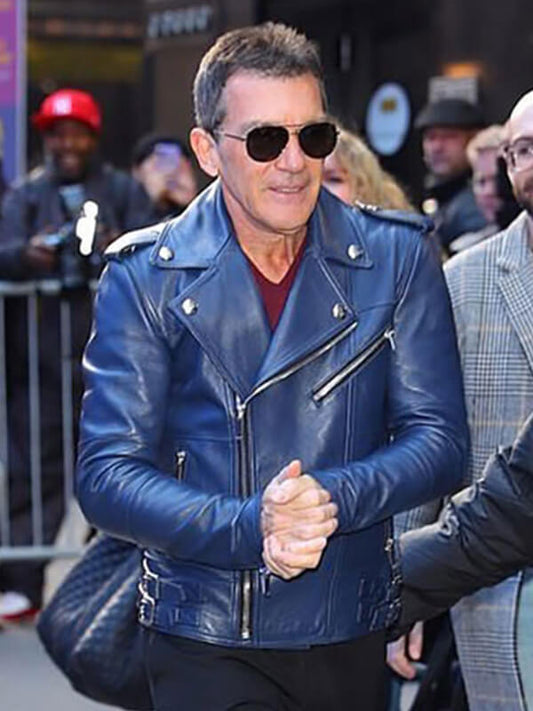 Antonio Banderas Blue Leather Jacket