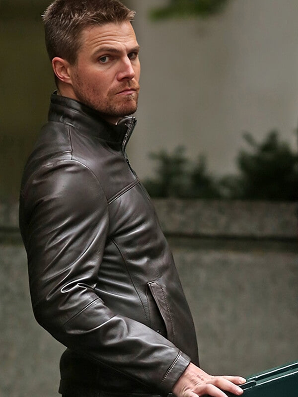 Arrow 2012 Season 6 Stephen Amell Dark Night Leather Jacket