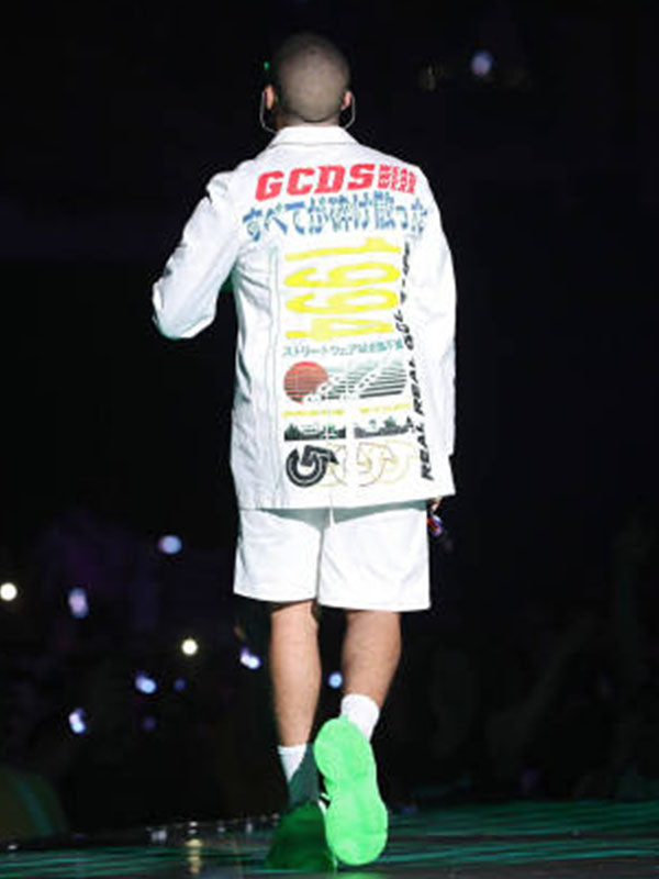 Bad Bunny American Airline Concert White Jacket and Short.