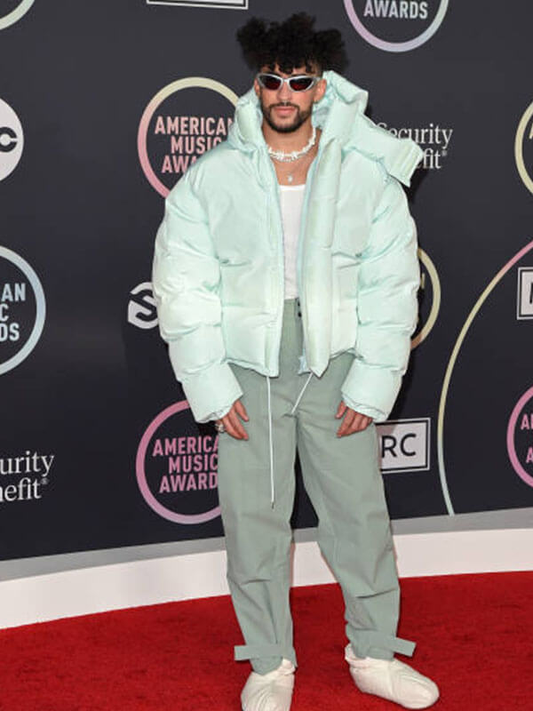 Bad Bunny American Music Awards Cyan Puffer Jacket.