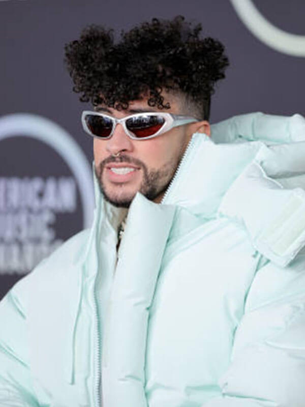 Bad Bunny American Music Awards Cyan Puffer Jacket.