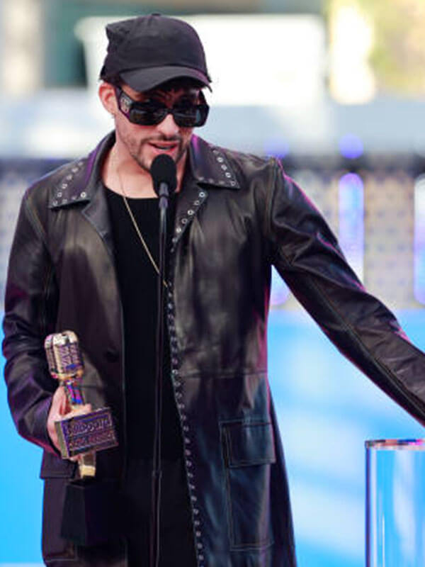  Bad Bunny Billboard Awards Black Leather Coat