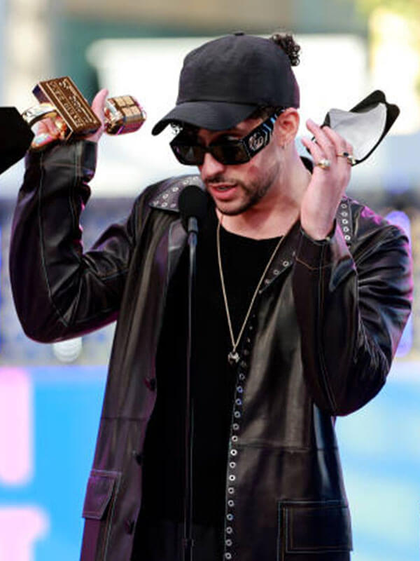  Bad Bunny Billboard Awards Black Leather Coat