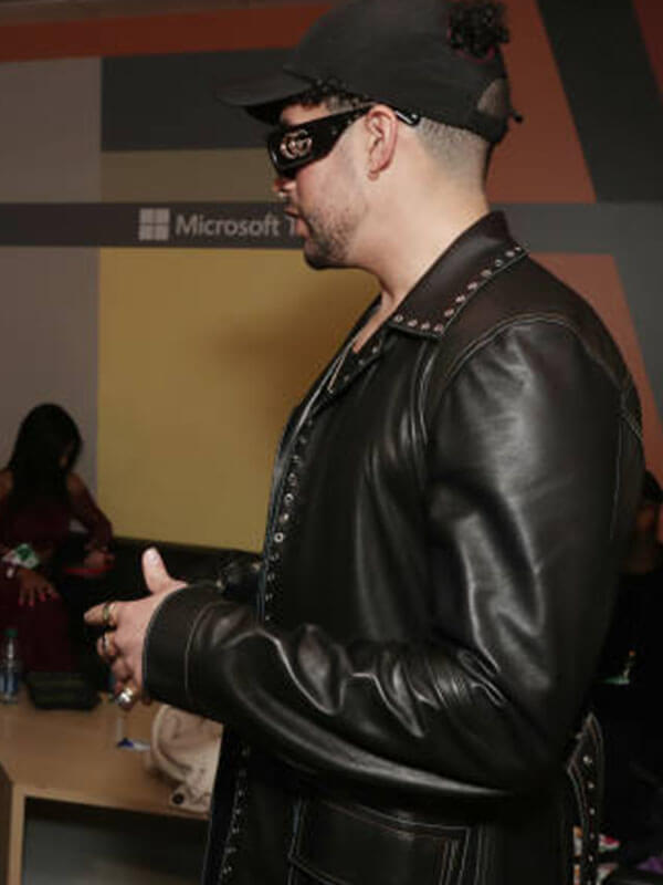  Bad Bunny Billboard Awards Black Leather Coat