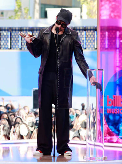  Bad Bunny Billboard Awards Black Leather Coat