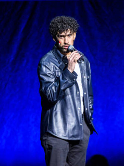 Bad Bunny Cinema Con Blue Leather Jacket