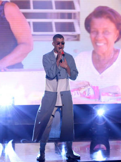 Bad Bunny Jimmy Fallon Show Live Blue Coat.