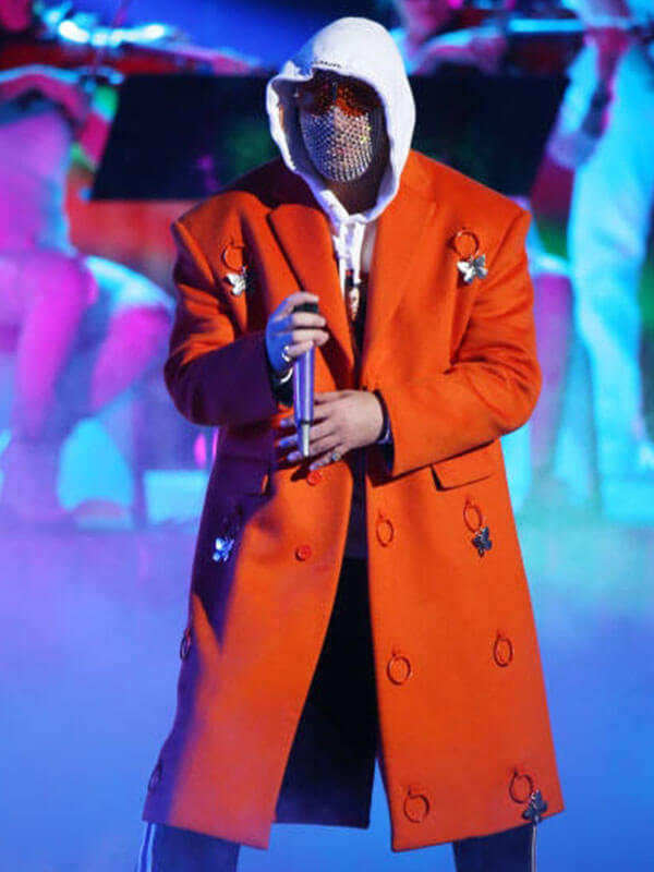 Bad Bunny Latin Grammy's Orange Coat.